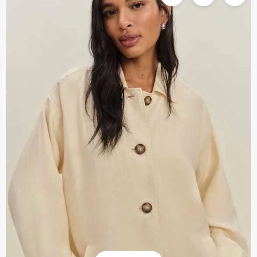 Reformation Irene Linen Button-Up Trench Coat in Sugar - Picture 2 of 10